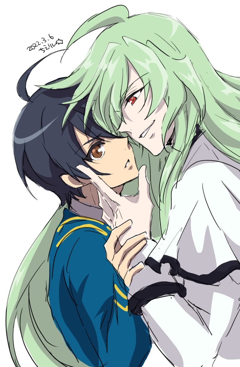 2022, 2boys, ahoge, black_hair, brothers, brown_eyes, capelet, dated