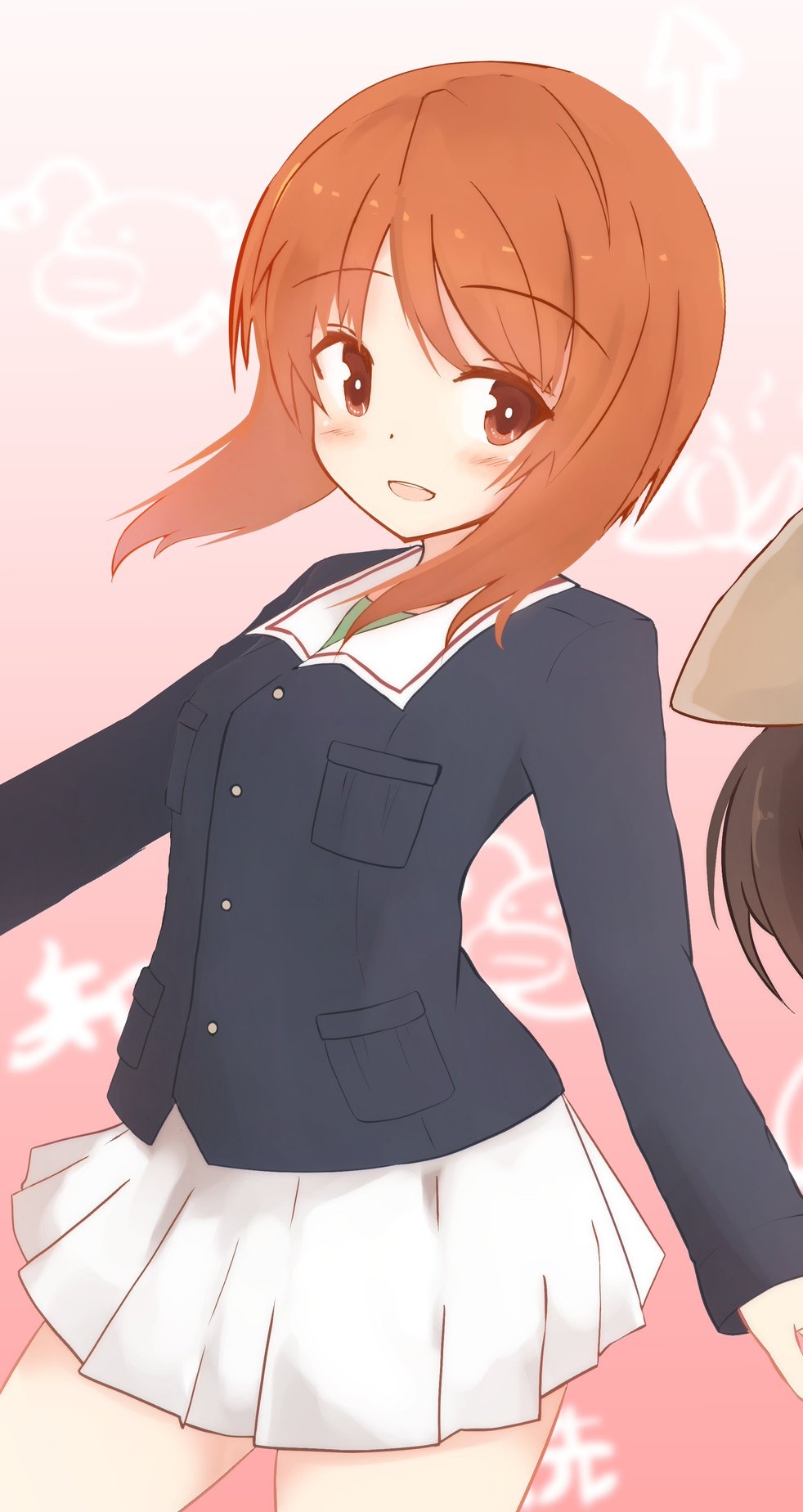 1girl, anglerfish, bangs, blue_jacket, brown_eyes, brown_hair, closed_mouth, commentary