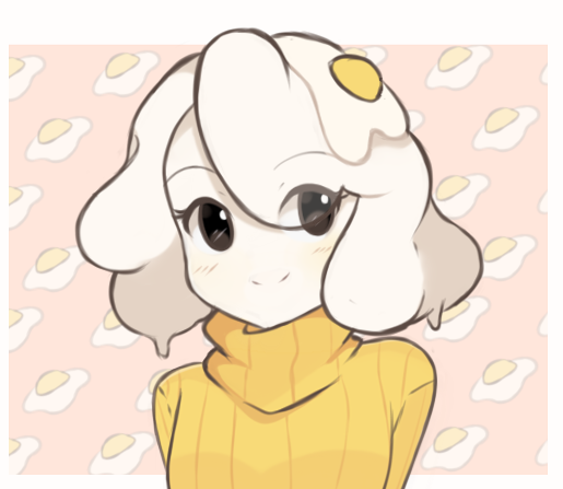 1girl, black_eyes, chocomiru, closed_mouth, egg, egg_(food), egg_(lemyawn), eyebrows