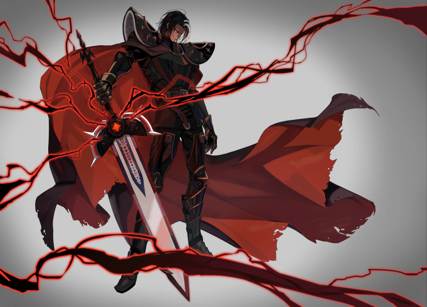1boy, absurdres, armor, belt, belt_buckle, black_armor, black_hair, breastplate