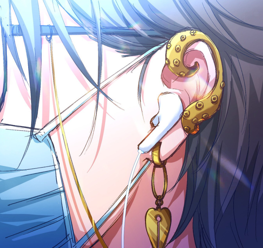 1boy, brown_hair, chinese_commentary, close-up, earphones, earrings, fouqi, glasses, hair_behind_ear, highres, ike_eveland, jewelry, male_focus, mask, mouth_mask, nijisanji, nijisanji_en, solo, virtual_youtuber