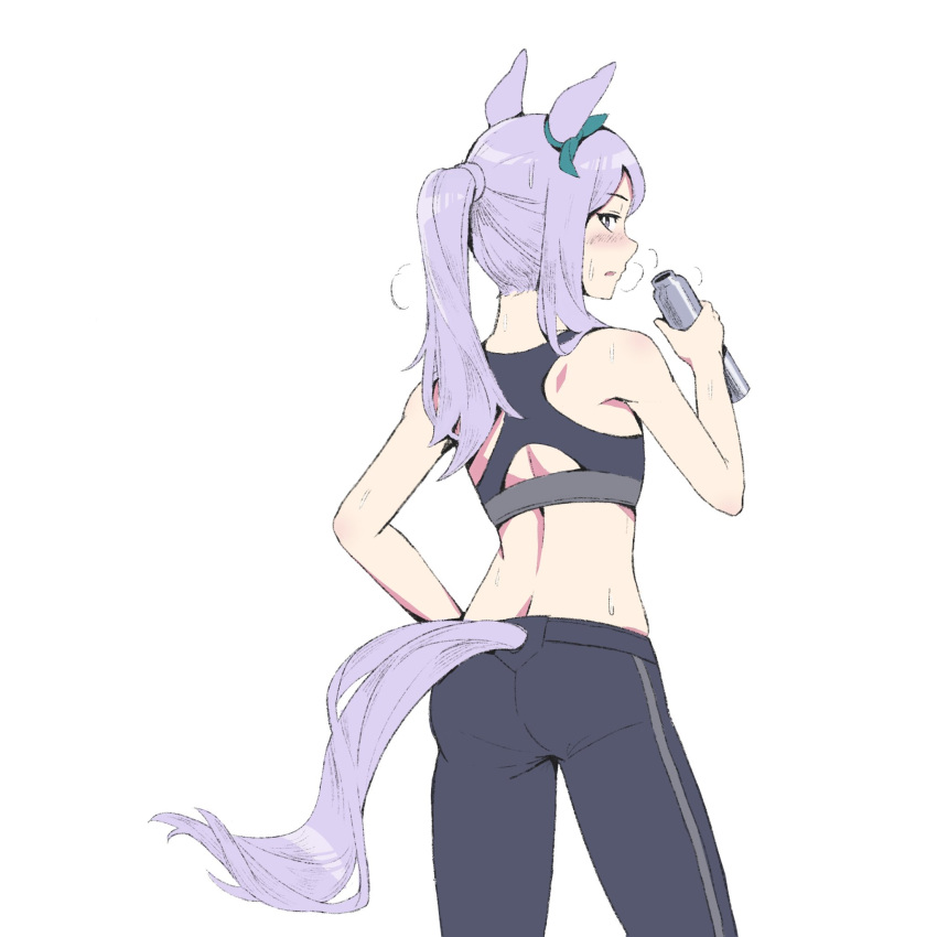 1girl, alternate_hairstyle, animal_ears, blush, breath, from_behind, hand_on_hip, highres