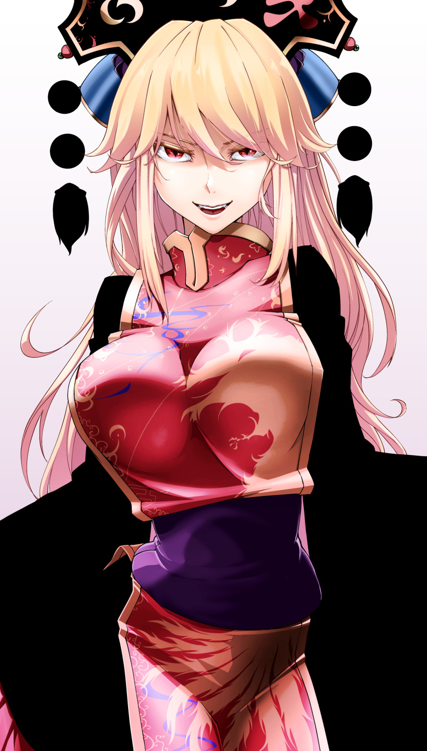 1girl, absurdres, bangs, black_dress, black_headwear, blonde_hair, breasts, chinese_clothes