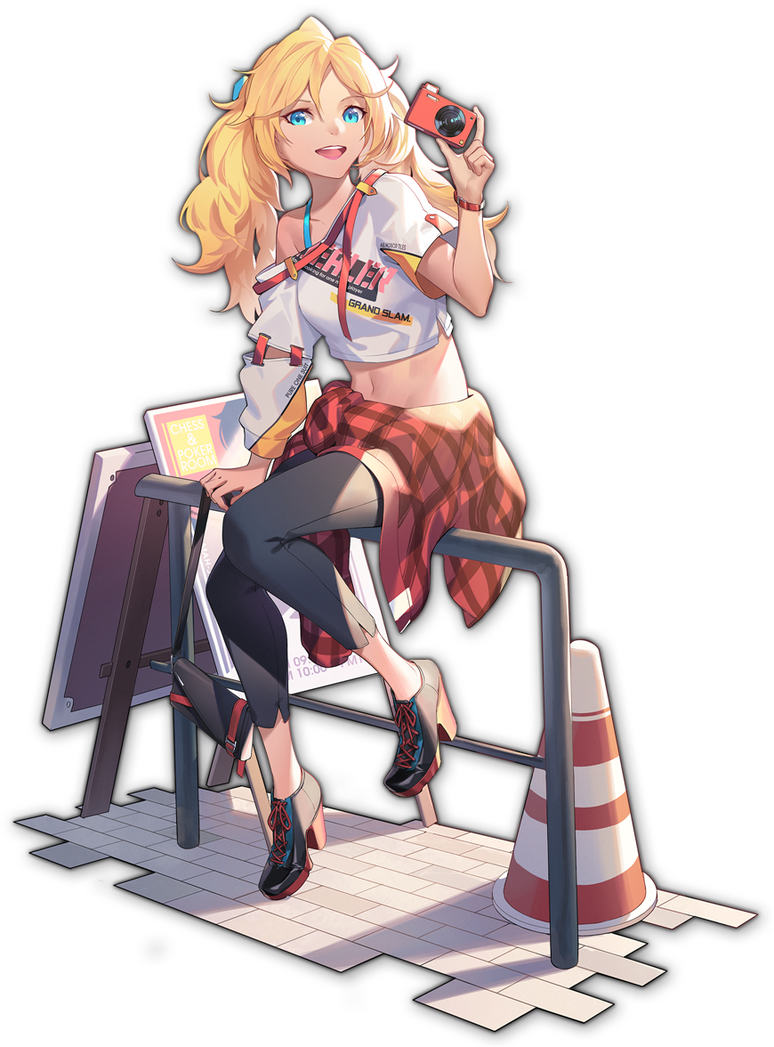 1girl, aqua_eyes, artist_request, bag, blonde_hair, boots, bracelet, brick_floor