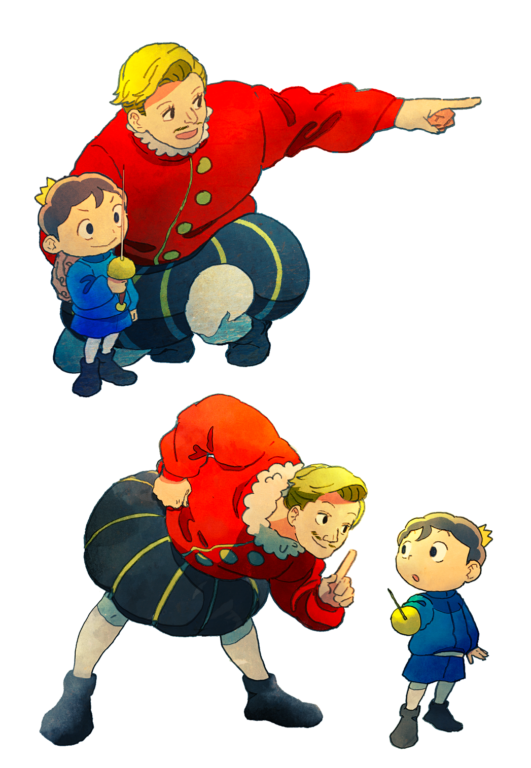 2boys, black_eyes, black_hair, blonde_hair, bojji, child, collage, crown