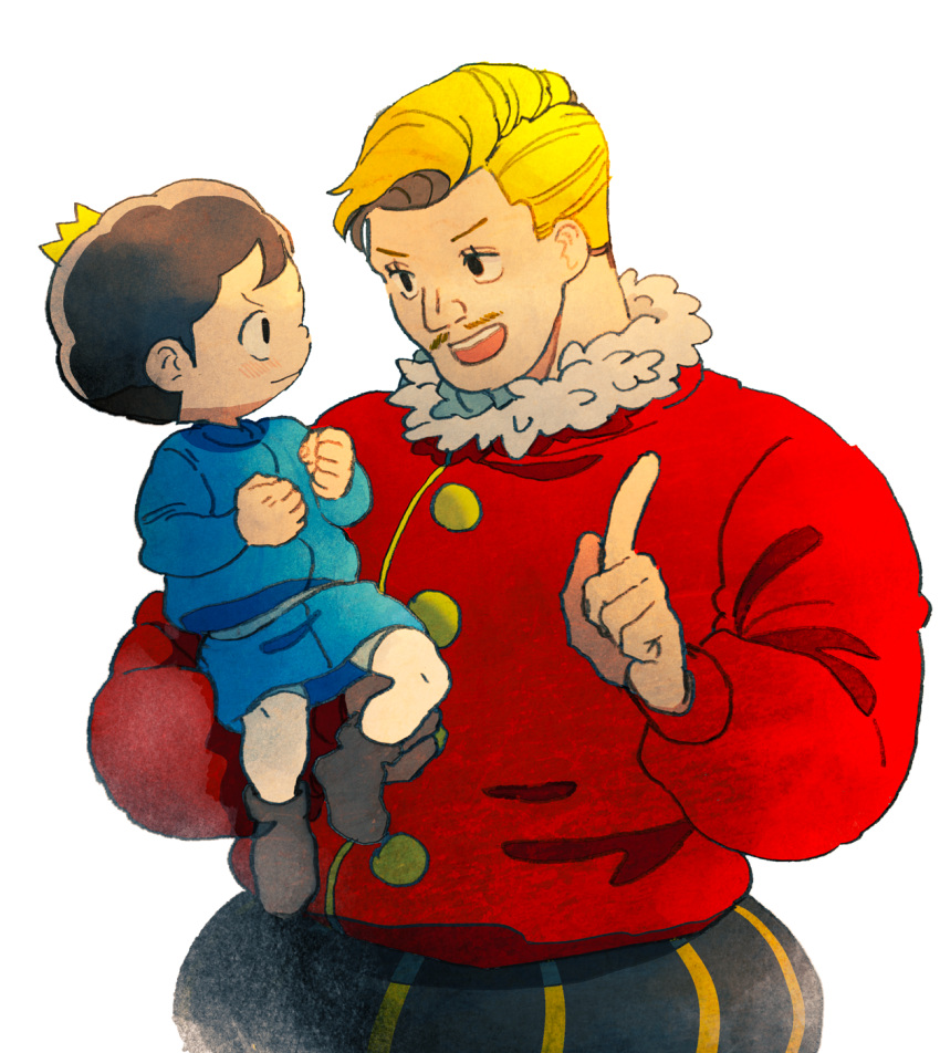 2boys, black_eyes, black_hair, blonde_hair, blush, bojji, carrying, carrying_person