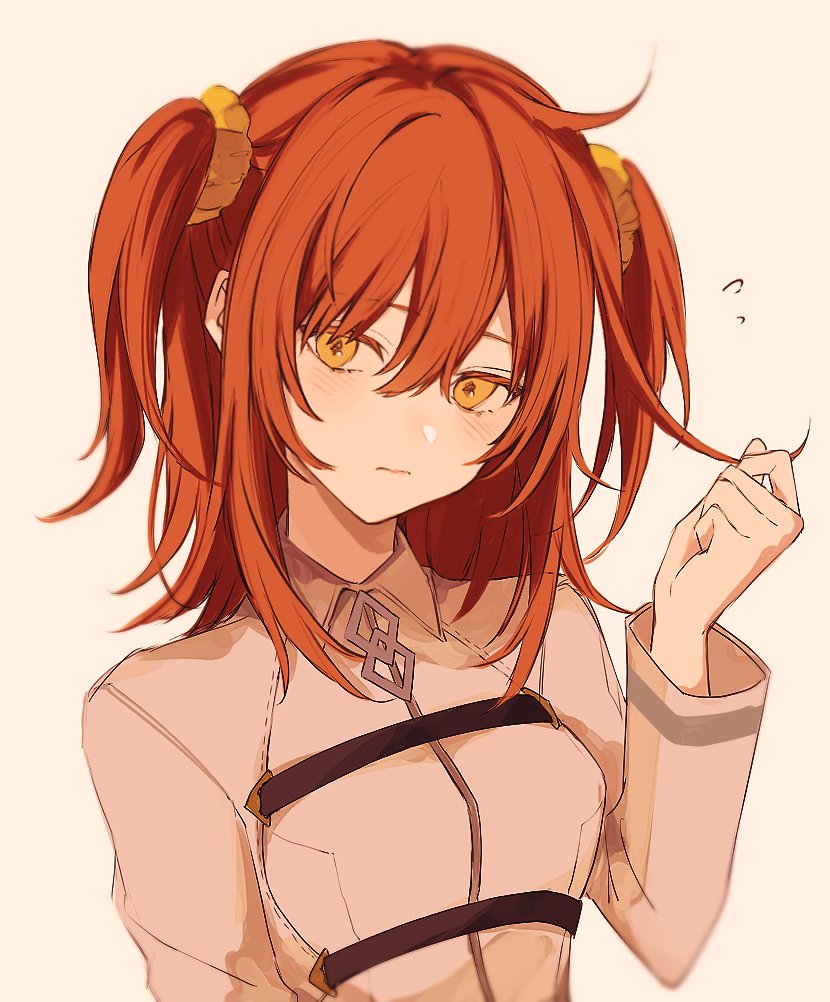 1girl, ahoge, alternate_hairstyle, bangs, blush, chaldea_uniform, commentary_request, embarrassed