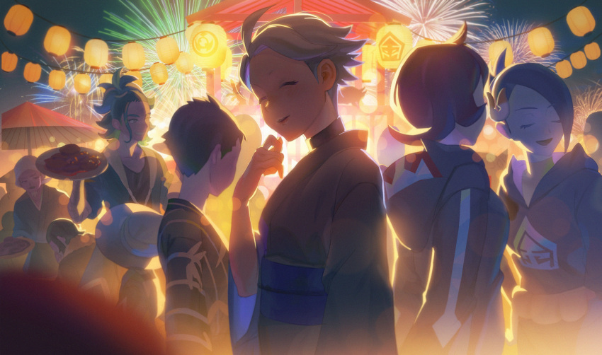 3girls, 4boys, adaman_(pokemon), ahoge, arezu_(pokemon), beni_(pokemon), blue_coat, brown_bag