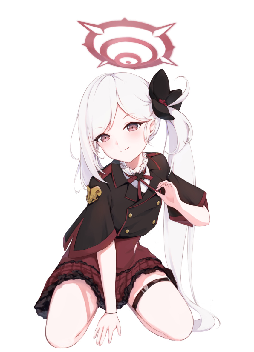 1girl, black_jacket, blue_archive, bracelet, buttons, closed_mouth, double-breasted, evanstan