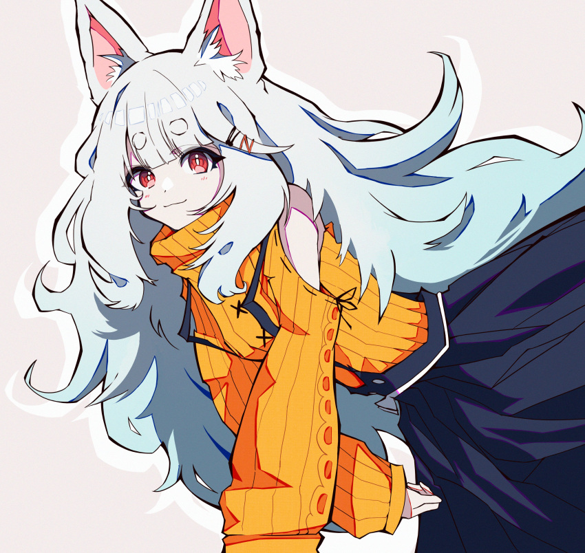 1girl, absurdres, animal_ear_fluff, animal_ears, bangs, bare_shoulders, blue_skirt, blunt_bangs