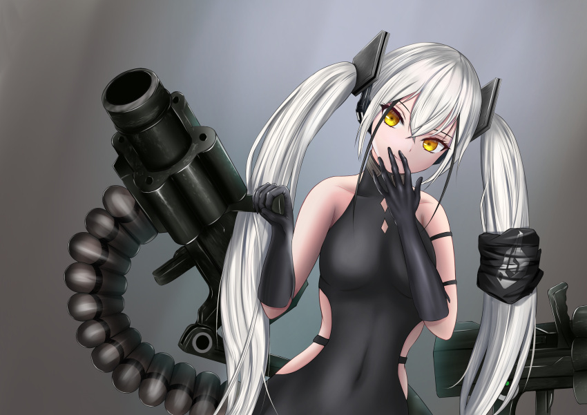 1girl, 6256256, absurdres, bangs, bare_shoulders, black_gloves, breasts, collarbone