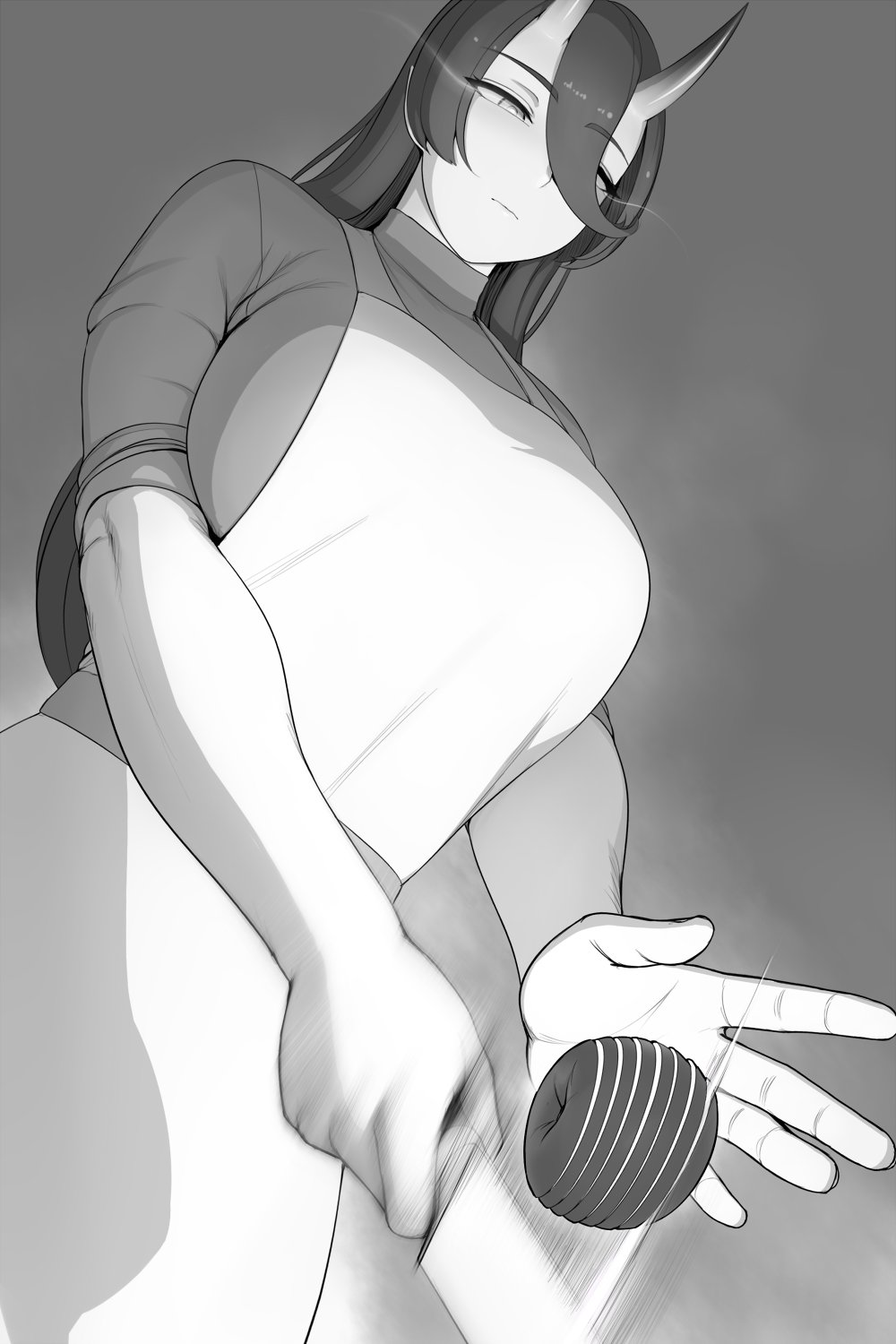 1girl, apple, apron, asahi_(lvl), bangs, breasts, eyebrows_visible_through_hair, food