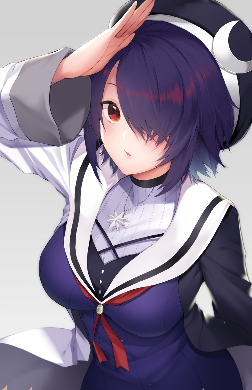 1girl, absurdres, aogiri_koukou_game_club, bangs, beret, black_headwear, blue_dress, coat