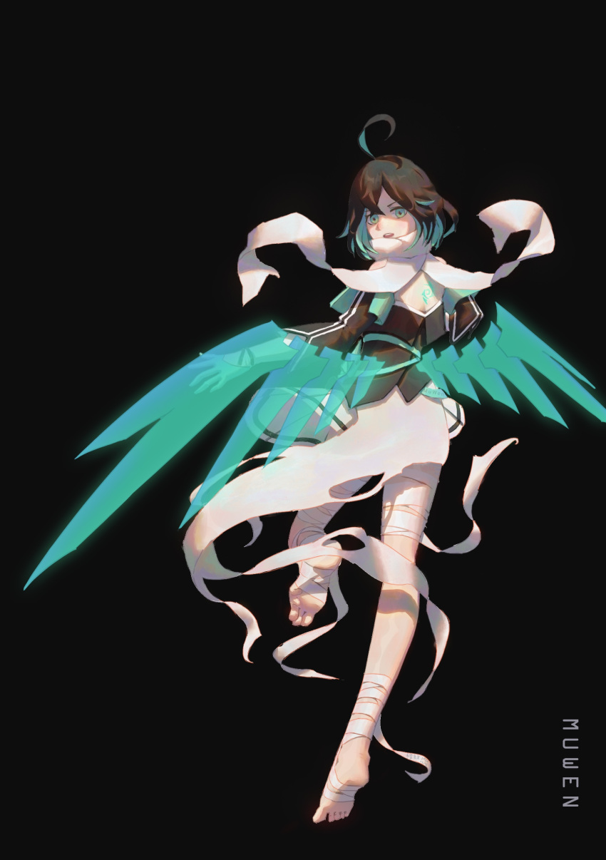 1girl, :d, absurdres, artist_name, bangs, barefoot, black_background, full_body