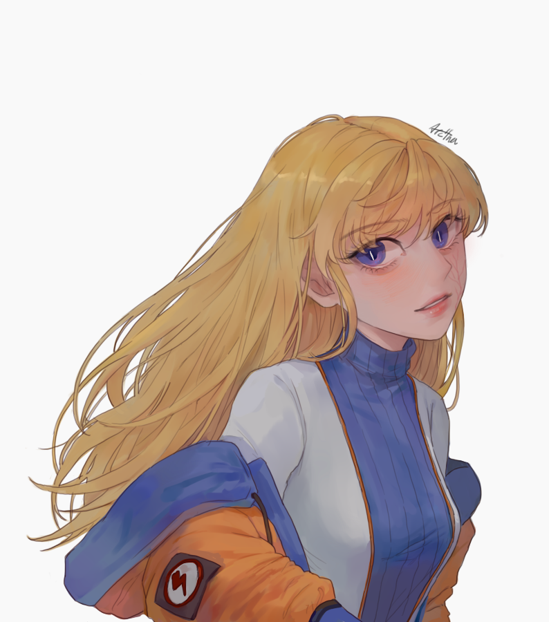 1girl, alternate_hair_length, alternate_hairstyle, apex_legends, arc4na, bangs, blue_bodysuit, blue_eyes