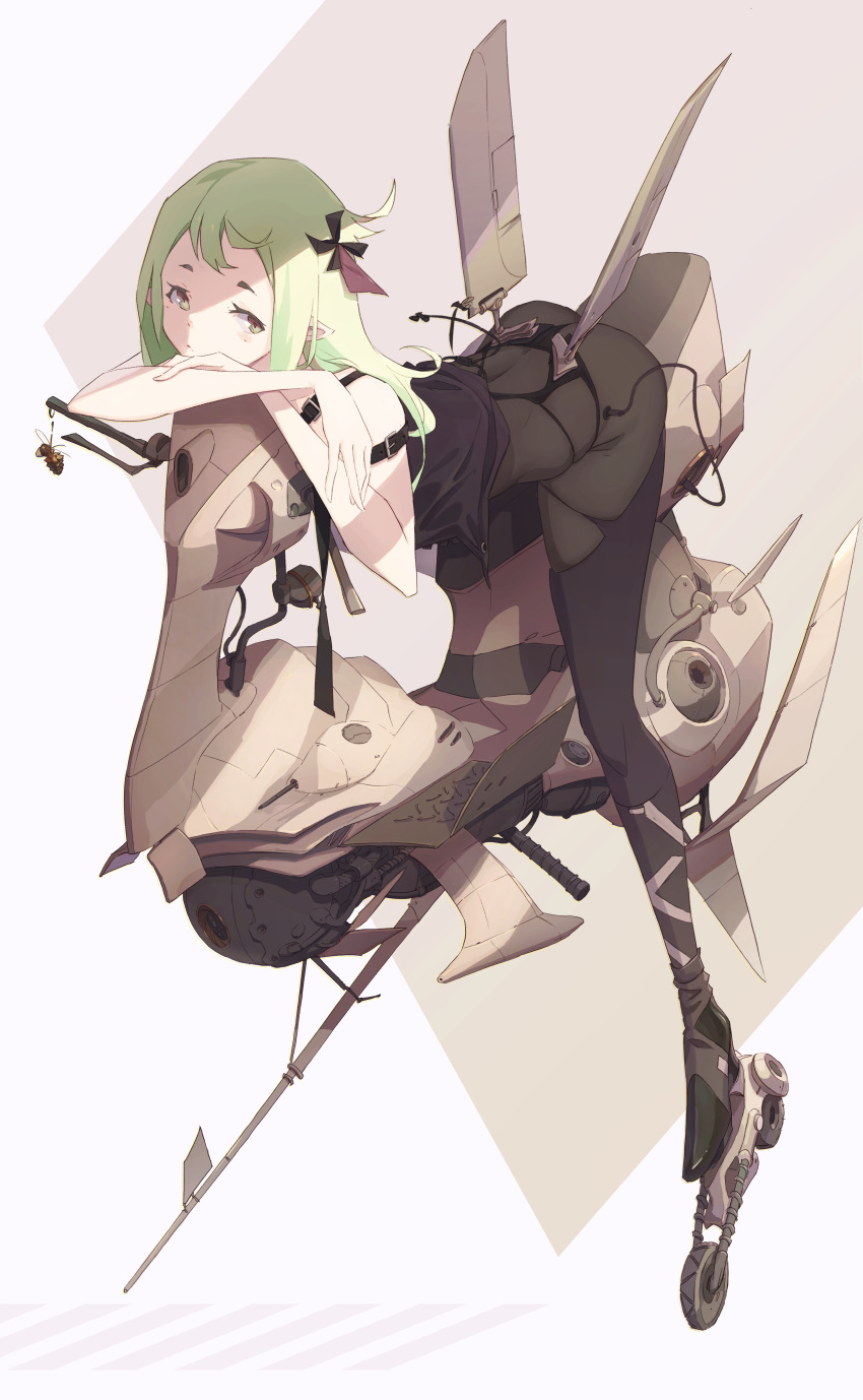 1girl, 327564857, absurdres, bare_arms, belt, bent_over, black_legwear, closed_mouth