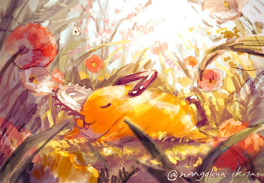 chainsaw_man, grass, highres, nangokuniikitai, pochita_(chainsaw_man), sleeping, sleeping_animal