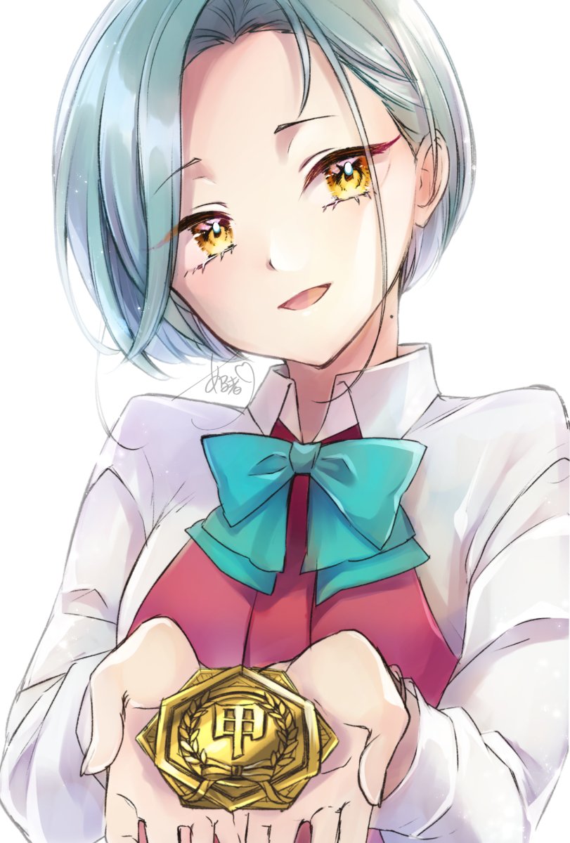 1girl, alto2019, bangs, blue_bow, blue_bowtie, bow, bowtie, dress