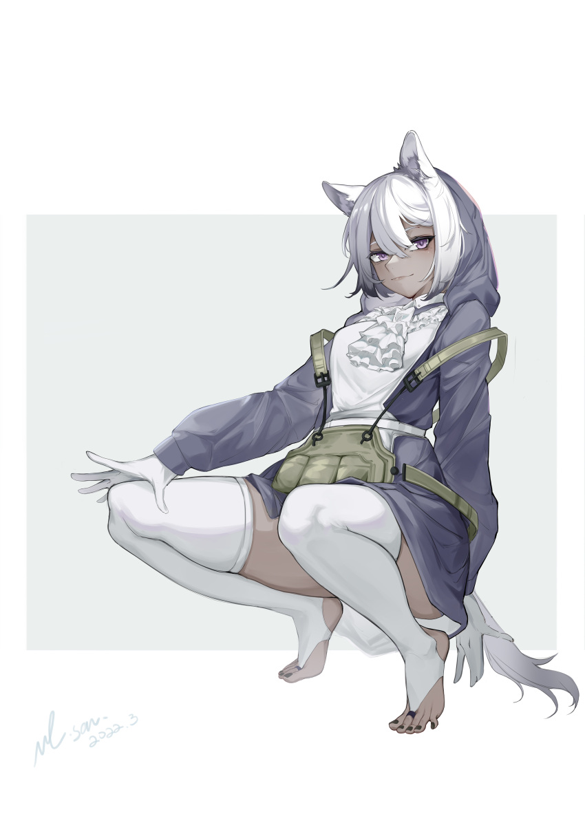1girl, absurdres, animal_ears, apron, arknights, ascot, bangs, black_nails