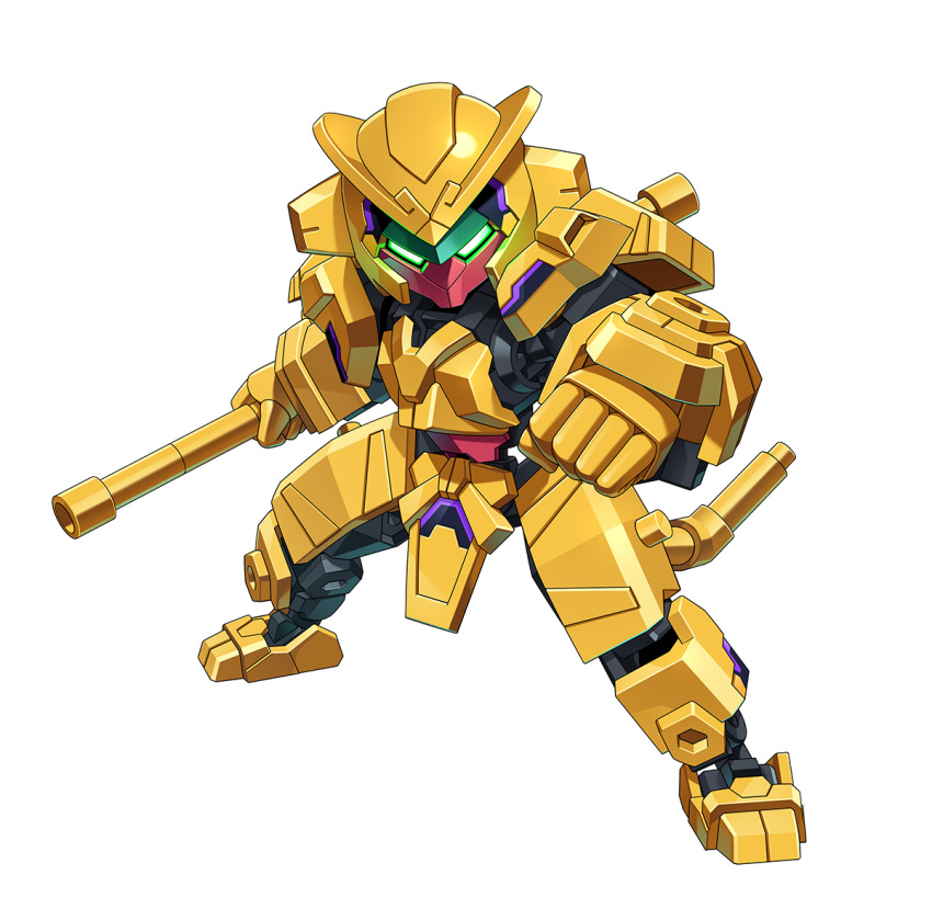 anima_gear, glowing, glowing_eyes, gocloud, green_eyes, holding, holding_staff, mecha