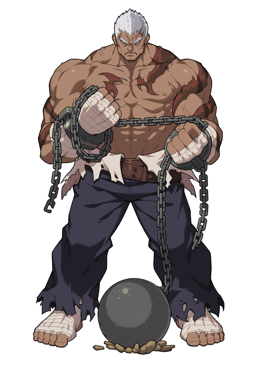 1boy, absurdres, bandages, chain, dark_skin, desert_mercenary_marvin, full_body, game_cg