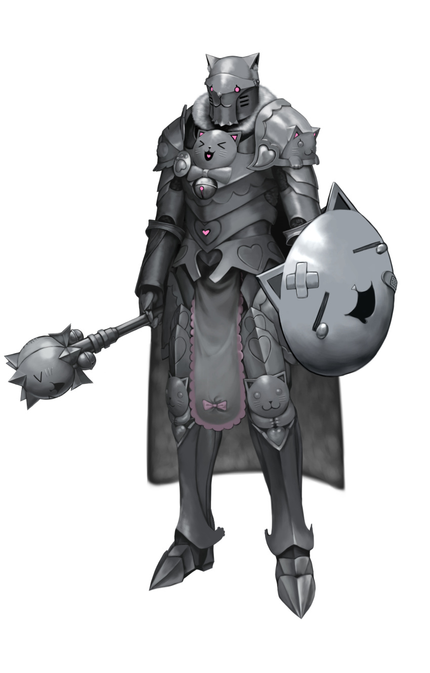 >_<, 1other, :3, absurdres, animal_ears, apron, armor, bandages