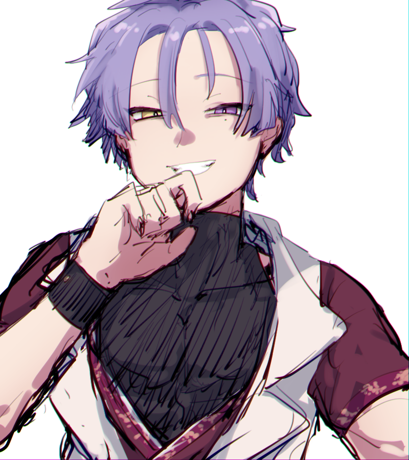 heterochromia, kuya_(nu_carnival), kuzumochi_m, looking_at_viewer, male_focus, mole, mole_under_eye, muscular