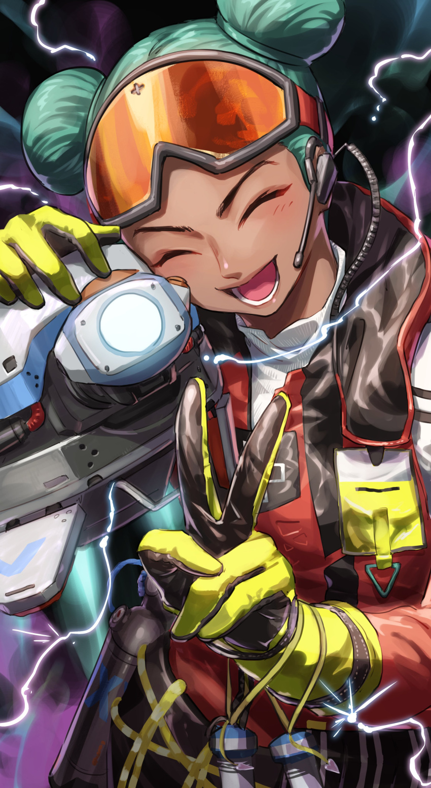 1girl, ^_^, absurdres, apex_legends, black_background, cable, closed_eyes, d.o.c._health_drone