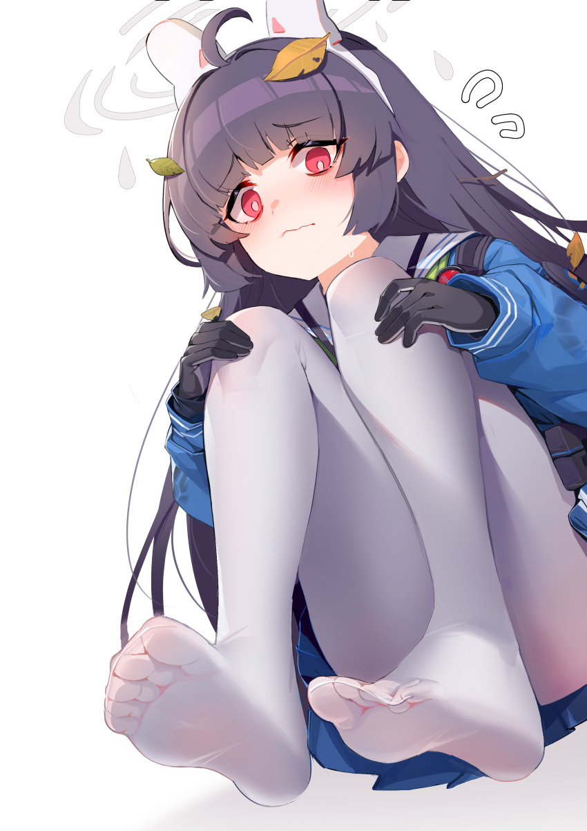 1girl, absurdres, ahoge, bangs, black_gloves, blue_archive, blush, closed_mouth