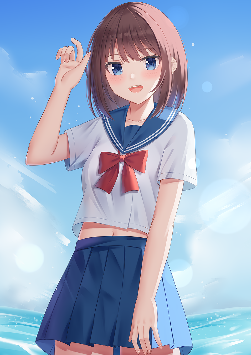 1girl, bangs, blue_sailor_collar, blush, bow, bowtie, breasts, chakku_illust
