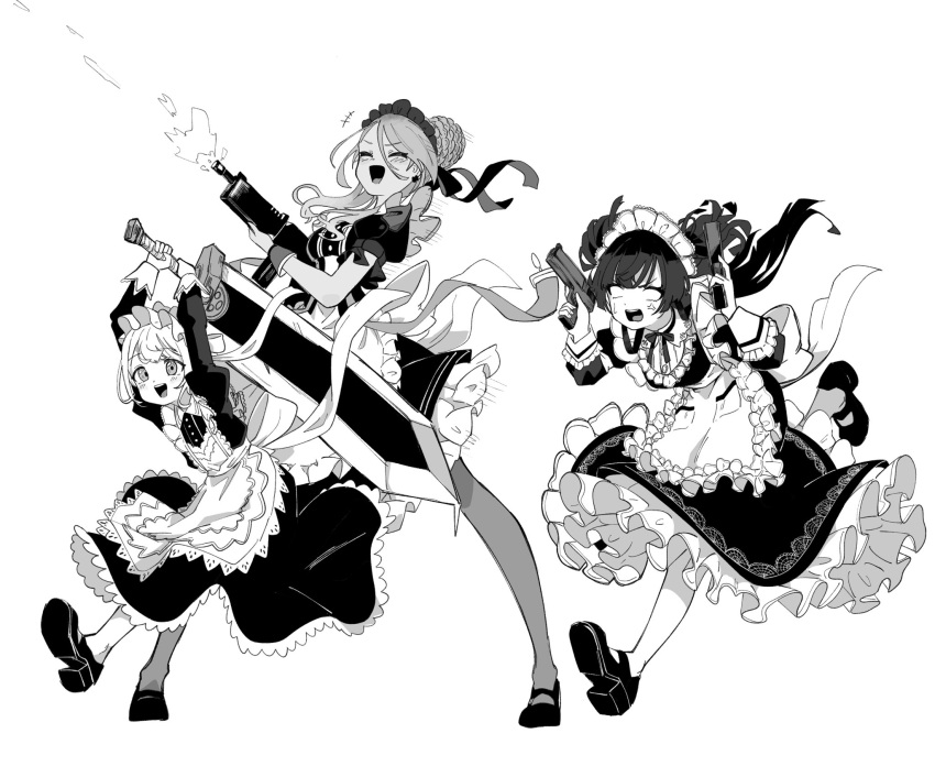 3girls, :d, ^_^, ^o^, alternate_costume, anderson_m0311, anger_vein, blank_eyes