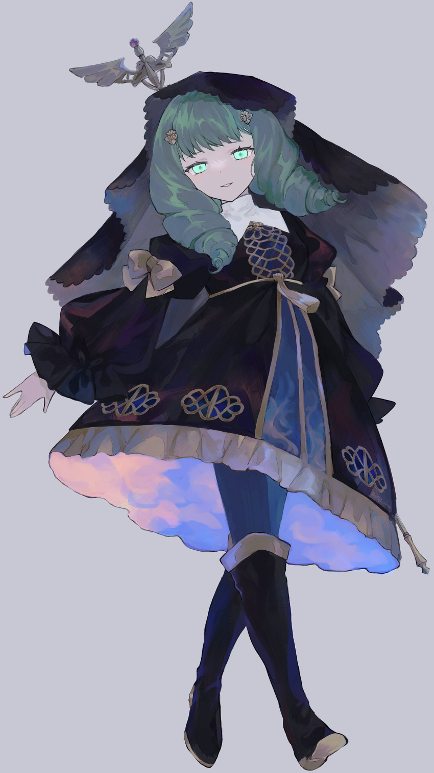 1girl, absurdres, black_dress, black_footwear, boots, caduceus_staff_(fire_emblem), dress, fire_emblem