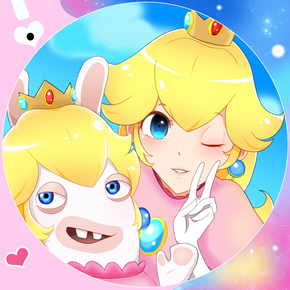 1girl, androgynous, bangs, blonde_hair, blue_eyes, brooch, buck_teeth, clouds
