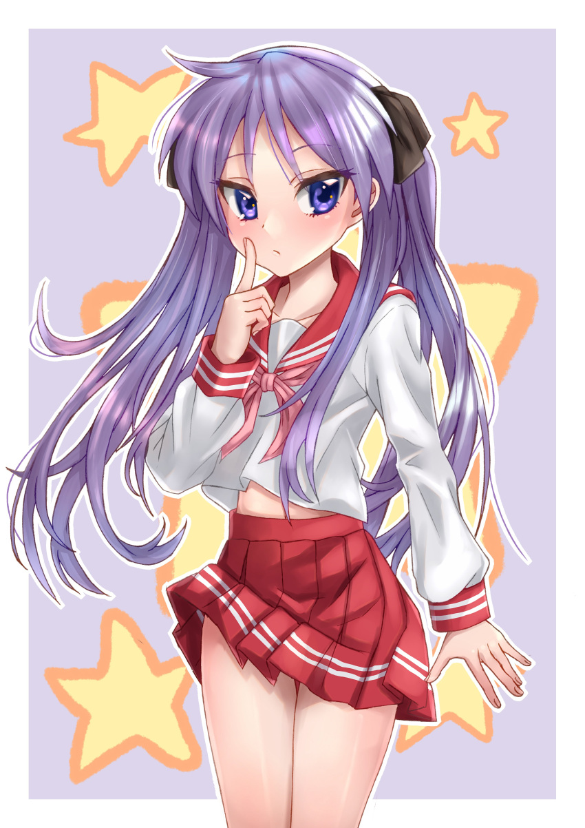 1girl, absurdres, arm_at_side, bangs, bickle_(bickle1983), black_ribbon, border, closed_mouth