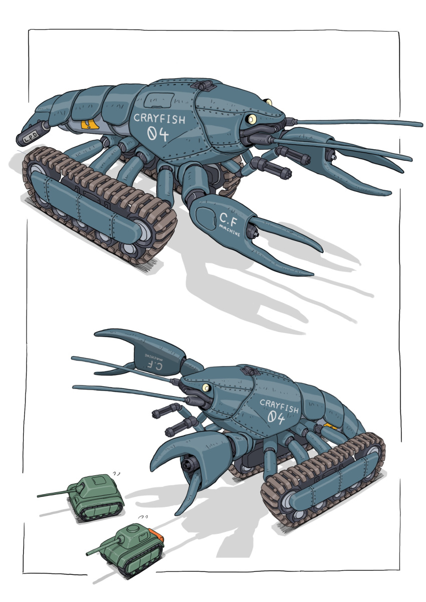 absurdres, caterpillar_tracks, crayfish, gatling_gun, gatling_santouhei, ground_vehicle, highres, mecha