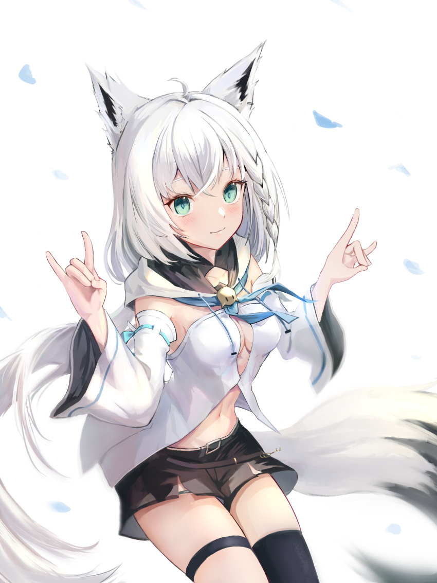 1girl, absurdres, ahoge, animal_ear_fluff, animal_ears, bangs, black_legwear, black_shorts
