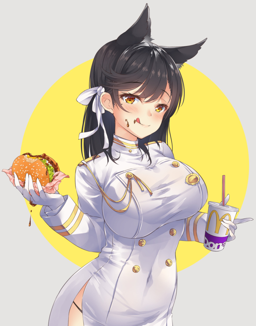 1girl, animal_ears, atago_(azur_lane), azur_lane, bangs, black_hair, blush, breasts