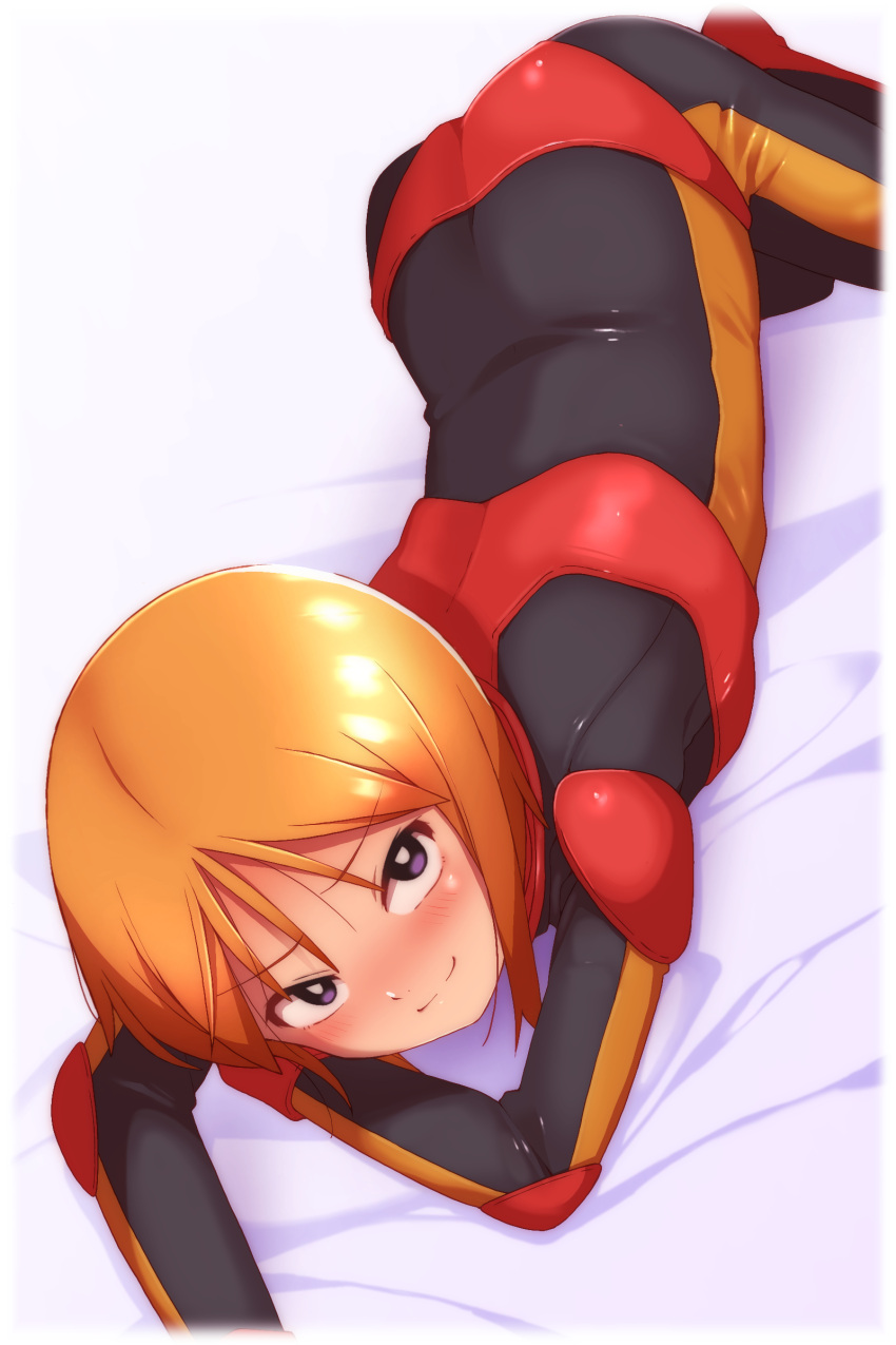 1girl, absurdres, black_bodysuit, blush, bodysuit, from_above, gloves, gundam