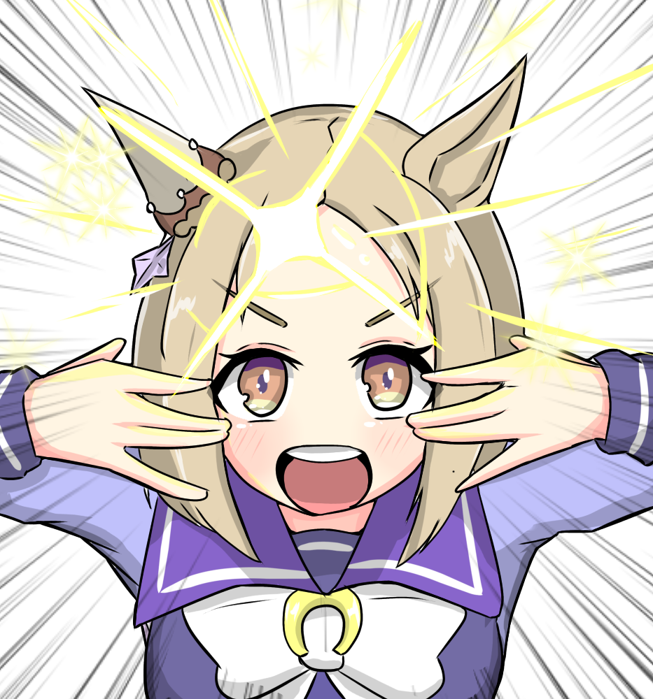 1girl, animal_ears, blonde_hair, blush, bow, emphasis_lines, forehead, glint
