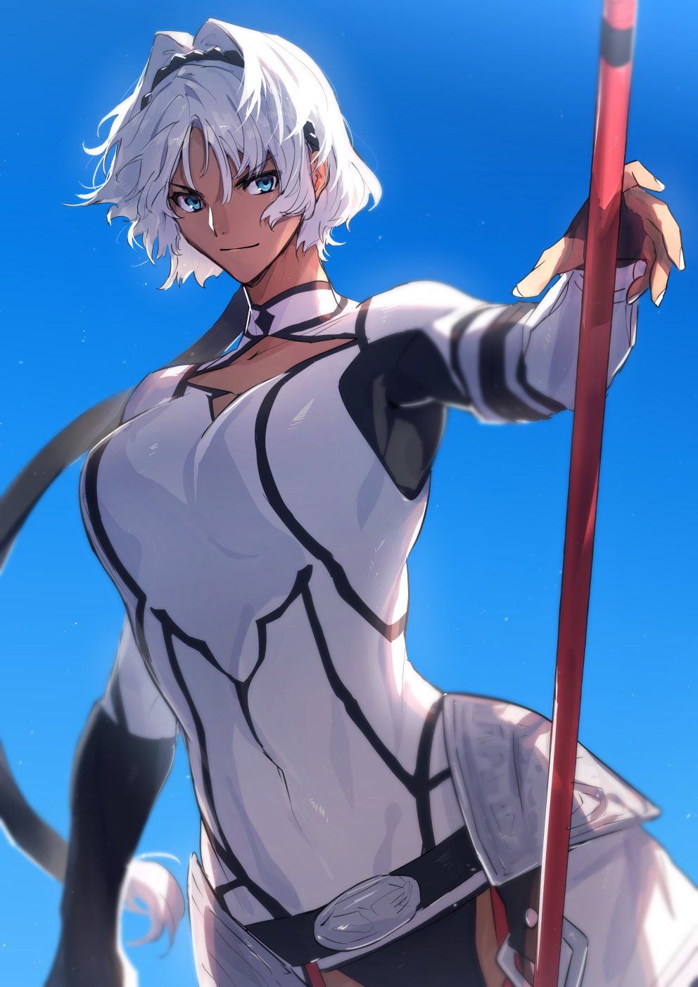 1girl, blue_eyes, caenis_(fate), dark-skinned_female, dark_skin, fate/grand_order, fate_(series), hair_intakes