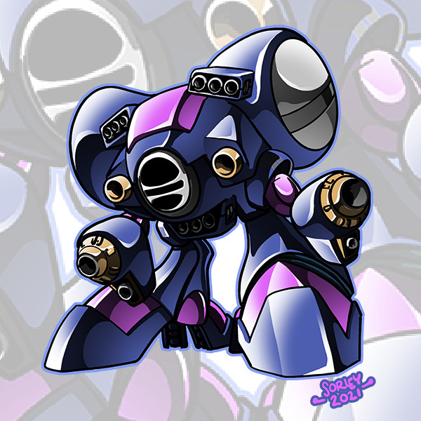 2021, arm_cannon, asplenia_studios, chest_cannon, chibi, dated, draug_(mecha), macross