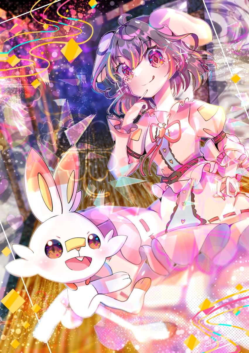 1girl, :q, adapted_costume, animal_ears, bangs, barefoot, black_hair, blush