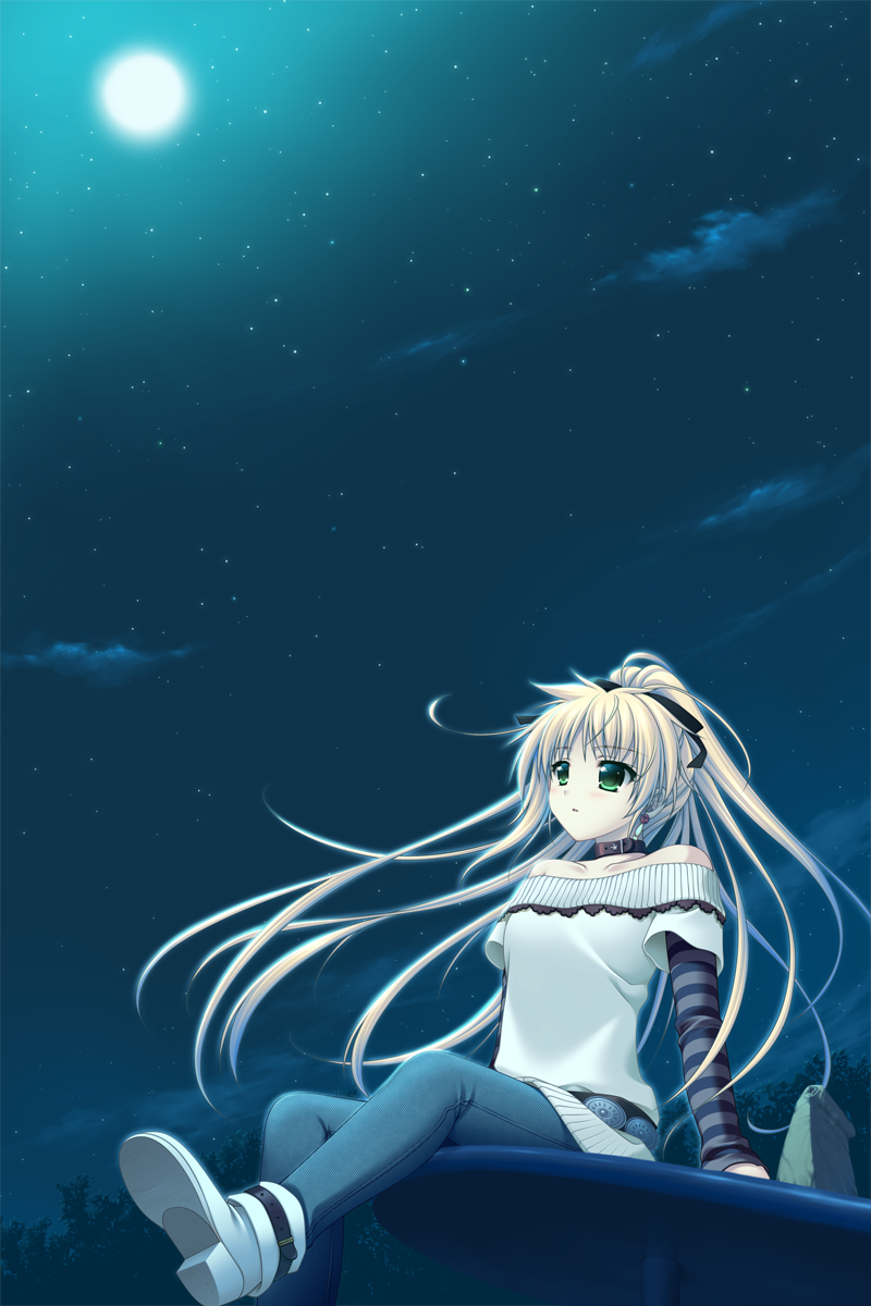 1girl, alpha_(yukai_na_nakamatachi), arisa_crain_femiluna, bangs, black_collar, black_ribbon, collar, denim
