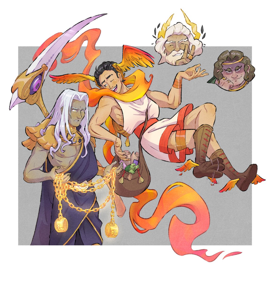 4boys, ^_^, bag, beard, black_hair, boots, brown_hair, chain