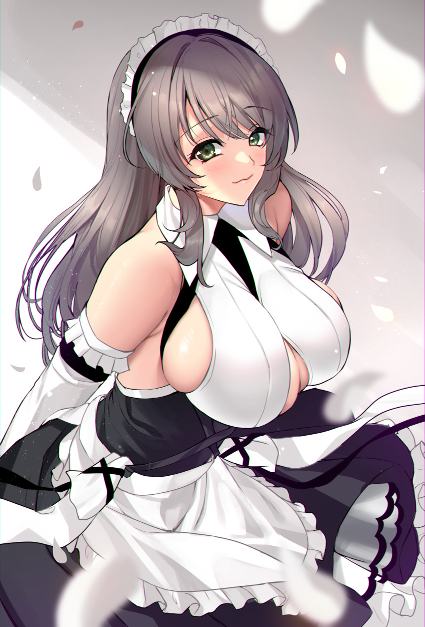 1girl, apron, ayakichi, azur_lane, bare_shoulders, black_dress, breasts, charybdis_(azur_lane)