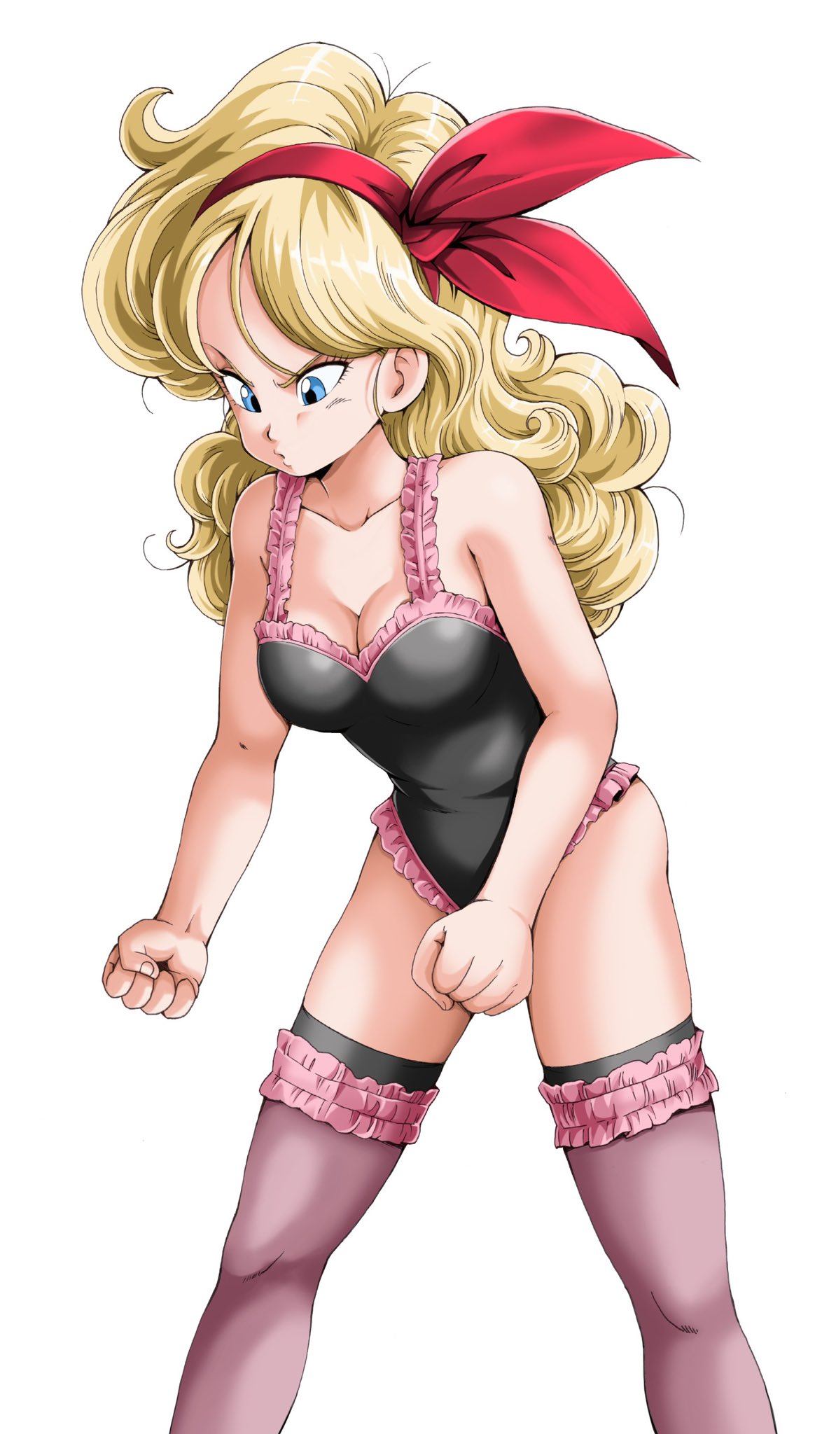 1girl, blonde_hair, blue_eyes, clenched_hands, curly_hair, dragon_ball, dragon_ball_(classic), feet_out_of_frame
