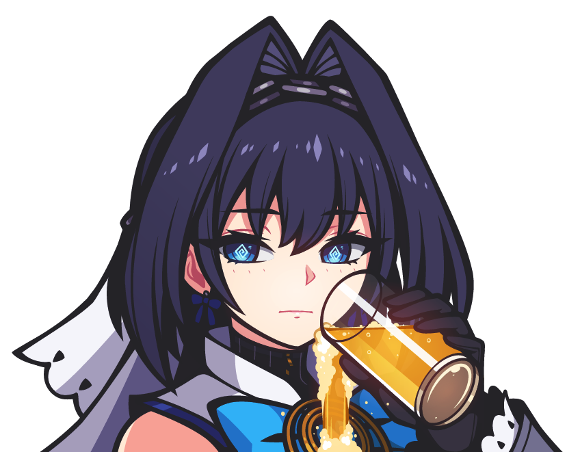 1girl, @_@, alcohol, bacon_strips, beer, blue_eyes, blue_hair, bow, bow_earrings, chain, commentary, cup, drinking_glass, earrings, english_commentary, eyebrows_visible_through_hair, gloves, hair_between_eyes, hair_intakes, holding, holding_cup, hololive, hololive_english, jewelry, looking_at_viewer, ouro_kronii, solo, spilling, transparent_background, upper_body, virtual_youtuber