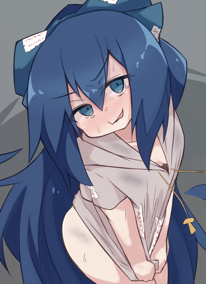 1girl, bangs, blue_eyes, blue_hair, blush, bottomless, bow, breasts