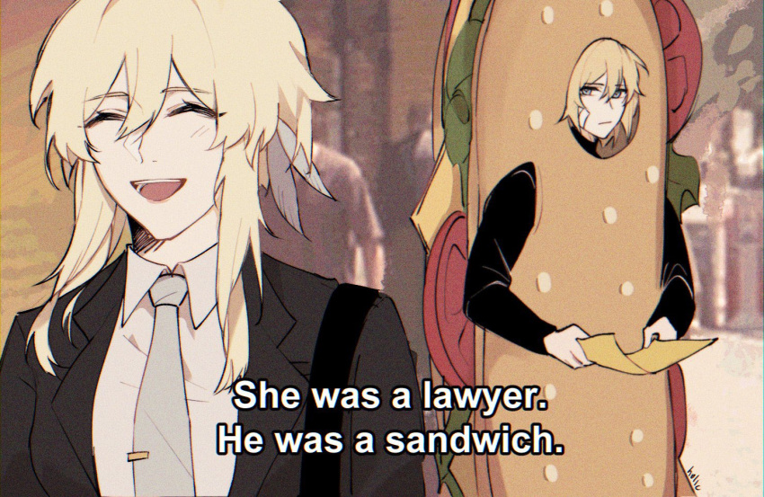 1boy, 1girl, artist_name, bandaid, bandaid_on_face, birdsofpasssage, blonde_hair, blue_eyes