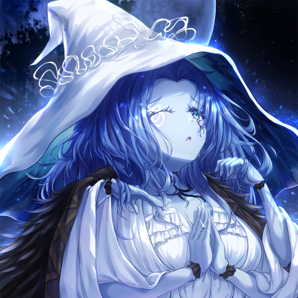 1girl, ;o, blue_eyes, blue_hair, blue_skin, colored_skin, commentary_request, doll_joints